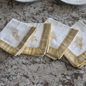 100% Cotton White and Gold 5 Inch Cocktail Napkins 4 New Never Used Vintage 2000